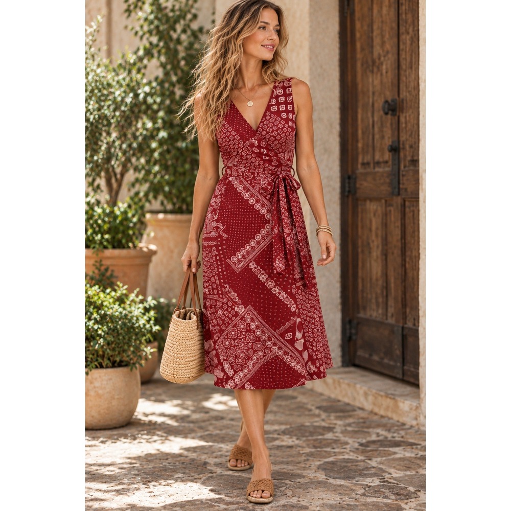 Lauren Ralph Lauren Burgundy Paisley Bandana Faux Wrap Dress 8 black label Class